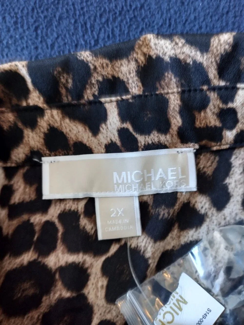 Michael Kors Full Zip Shirt Black/Brown Leopard Roll Tab Sleeves 2X